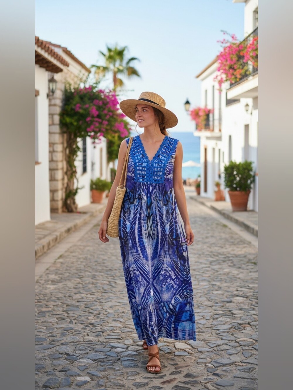 ✨ Apt. 9 Vibrant Blue Abstract Geometric Sleeveless Maxi Dress - Size L ✨